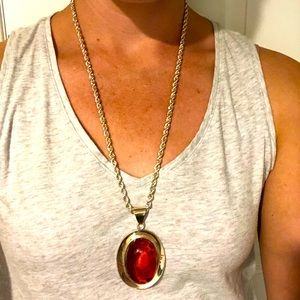 Amber and silver pendant with silver chain